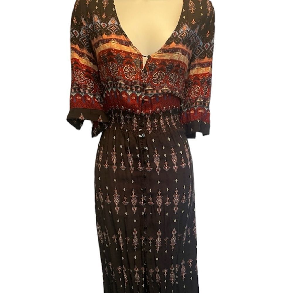 Amazon Essentials Black and Red Patterned Midi Dress